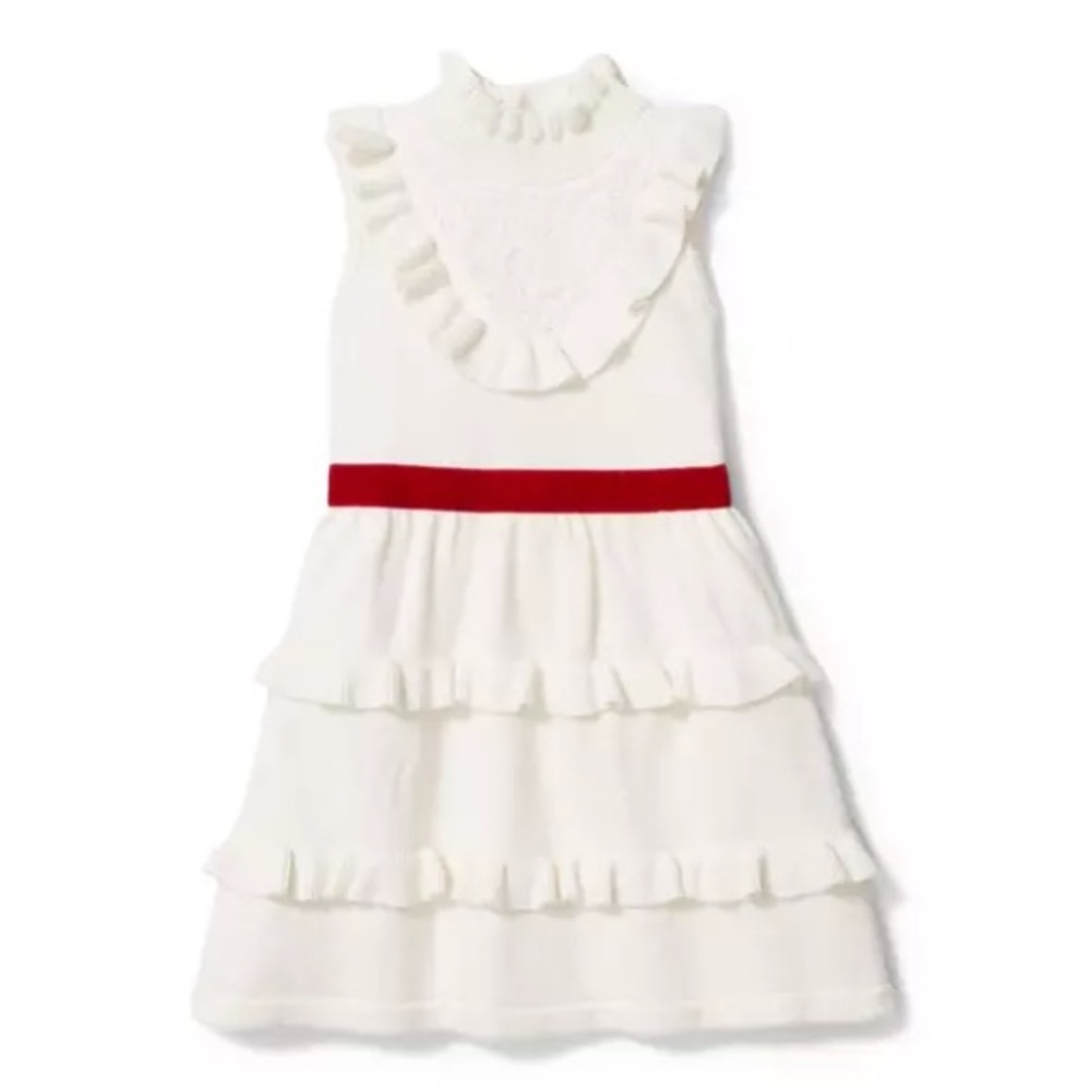 Janie and Jack Ivory Ruffle Dress with Crimson Band excellent condition